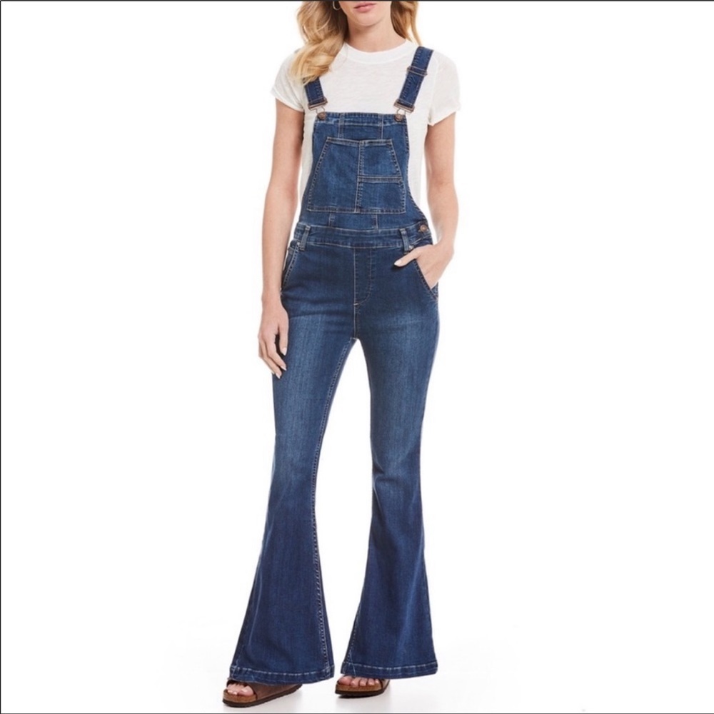 Free People We The Free Dark Wash Flare Overalls